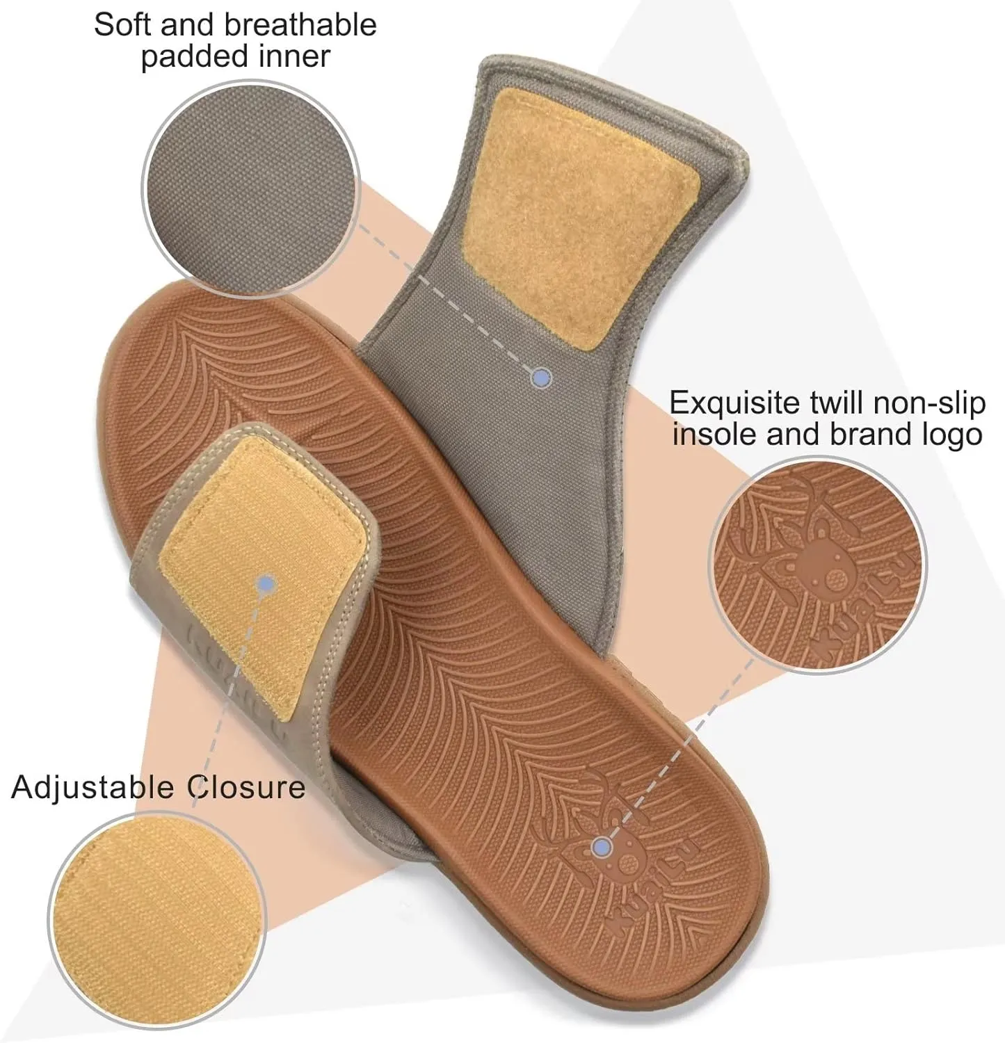KuaiLu Mens Slides Soft Cushion Sport Sandals with Plantar Fasciitis Arch Support Adjustable Open Toe Summer Slippers Slip on Indoor Outdoor Size 7-15