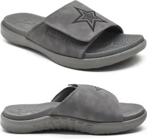 KuaiLu Mens Slides Soft Cushion Sport Sandals with Plantar Fasciitis Arch Support Adjustable Open Toe Summer Slippers Slip on Indoor Outdoor Size 7-15