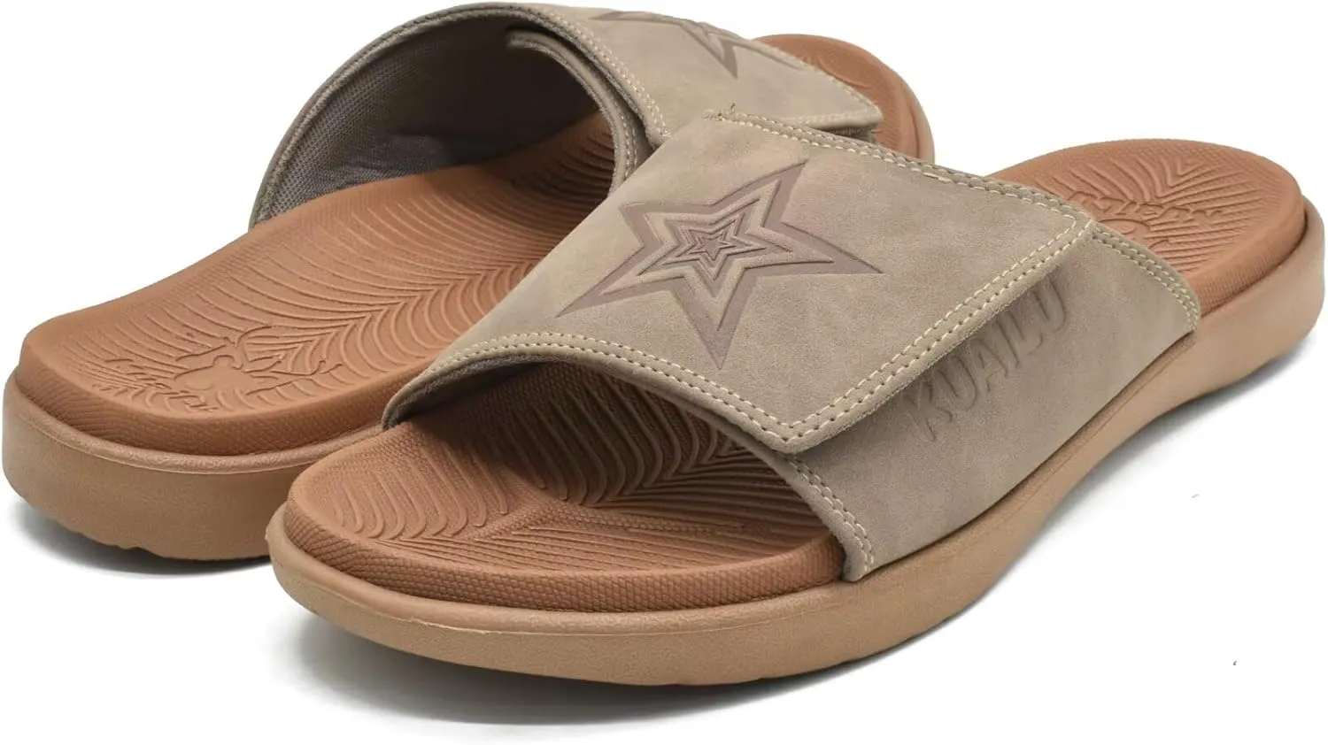 KuaiLu Mens Slides Soft Cushion Sport Sandals with Plantar Fasciitis Arch Support Adjustable Open Toe Summer Slippers Slip on Indoor Outdoor Size 7-15