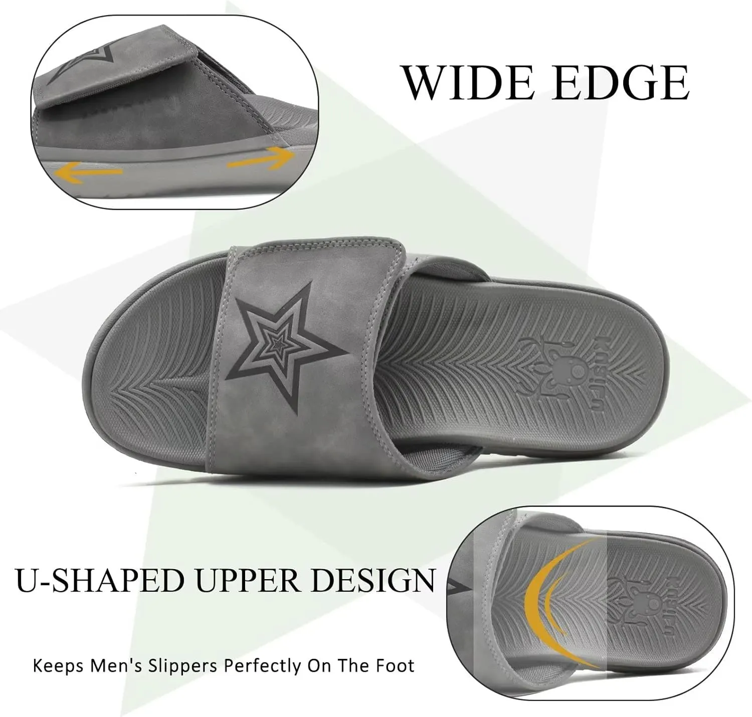 KuaiLu Mens Slides Soft Cushion Sport Sandals with Plantar Fasciitis Arch Support Adjustable Open Toe Summer Slippers Slip on Indoor Outdoor Size 7-15