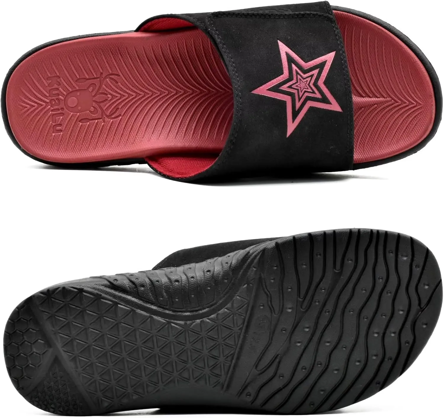 KuaiLu Mens Slides Soft Cushion Sport Sandals with Plantar Fasciitis Arch Support Adjustable Open Toe Summer Slippers Slip on Indoor Outdoor Size 7-15