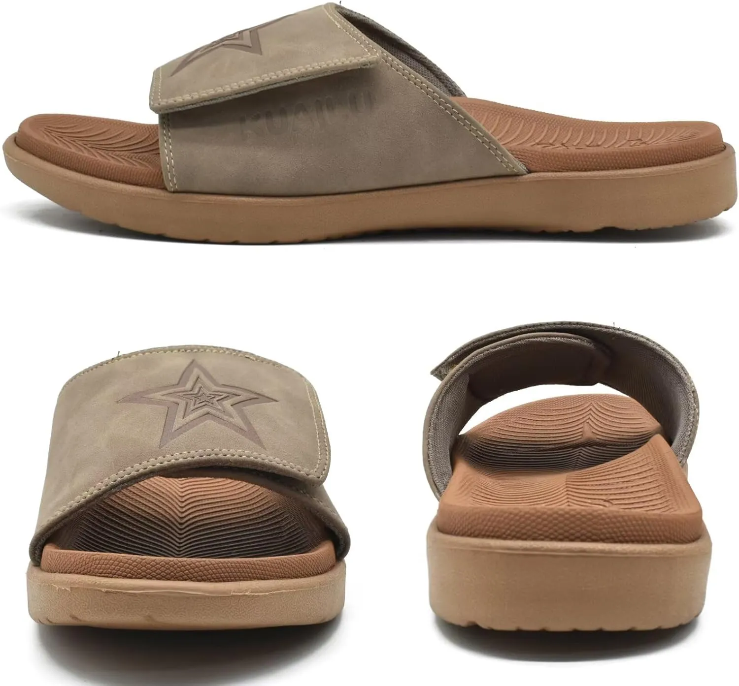 KuaiLu Mens Slides Soft Cushion Sport Sandals with Plantar Fasciitis Arch Support Adjustable Open Toe Summer Slippers Slip on Indoor Outdoor Size 7-15