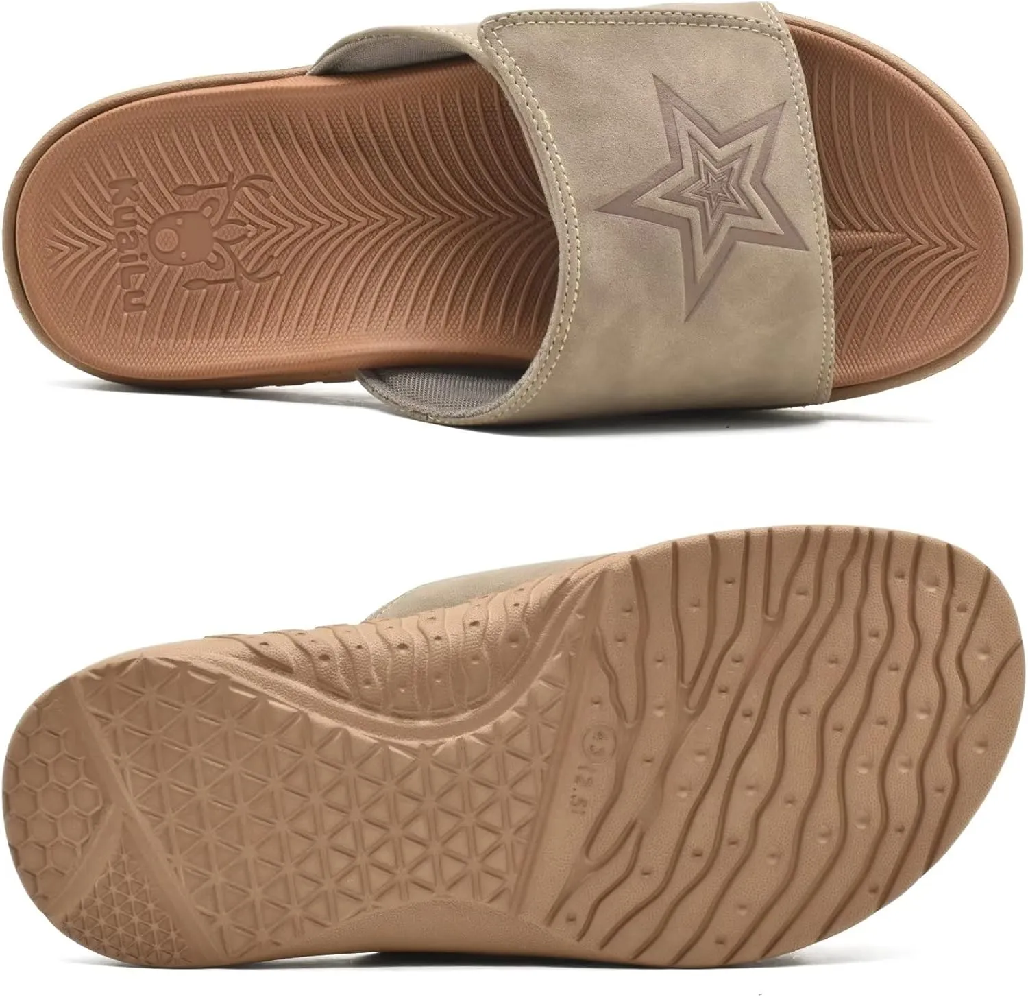 KuaiLu Mens Slides Soft Cushion Sport Sandals with Plantar Fasciitis Arch Support Adjustable Open Toe Summer Slippers Slip on Indoor Outdoor Size 7-15