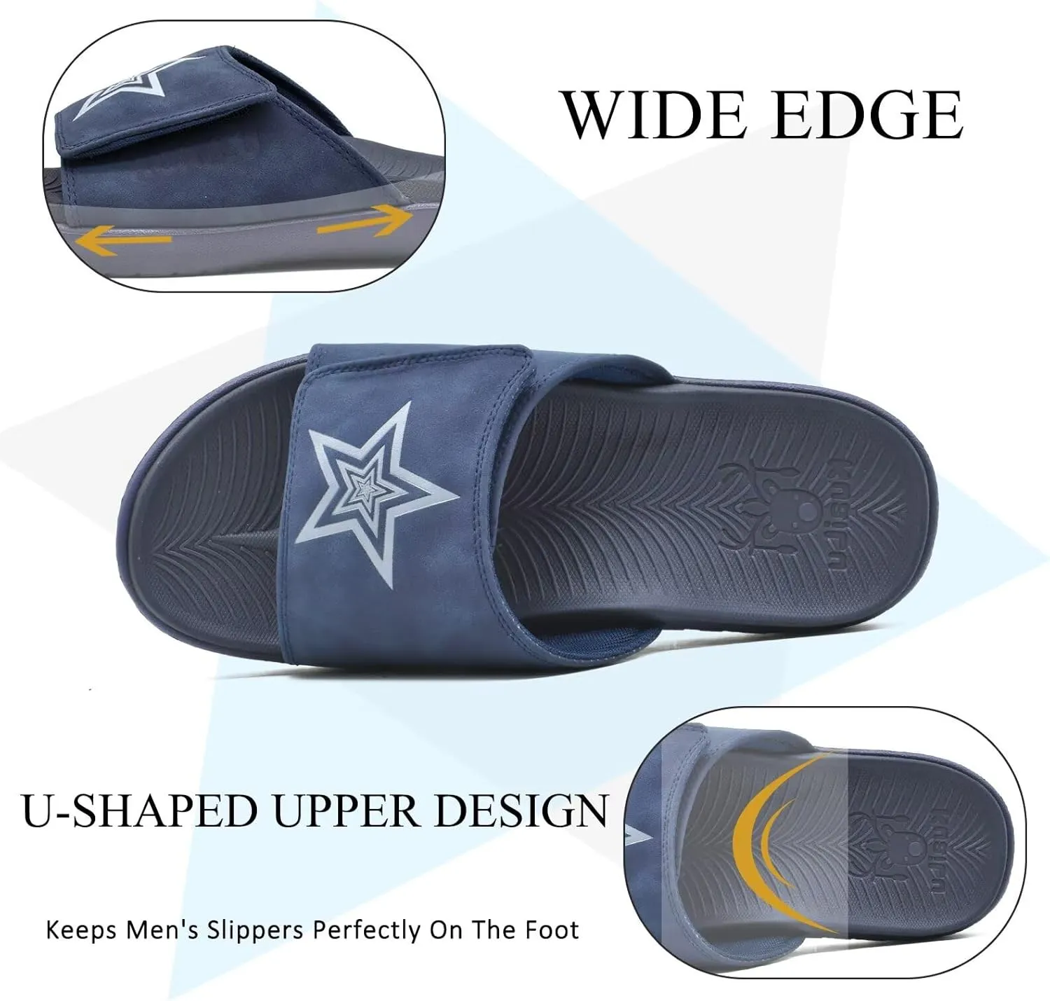 KuaiLu Mens Slides Soft Cushion Sport Sandals with Plantar Fasciitis Arch Support Adjustable Open Toe Summer Slippers Slip on Indoor Outdoor Size 7-15