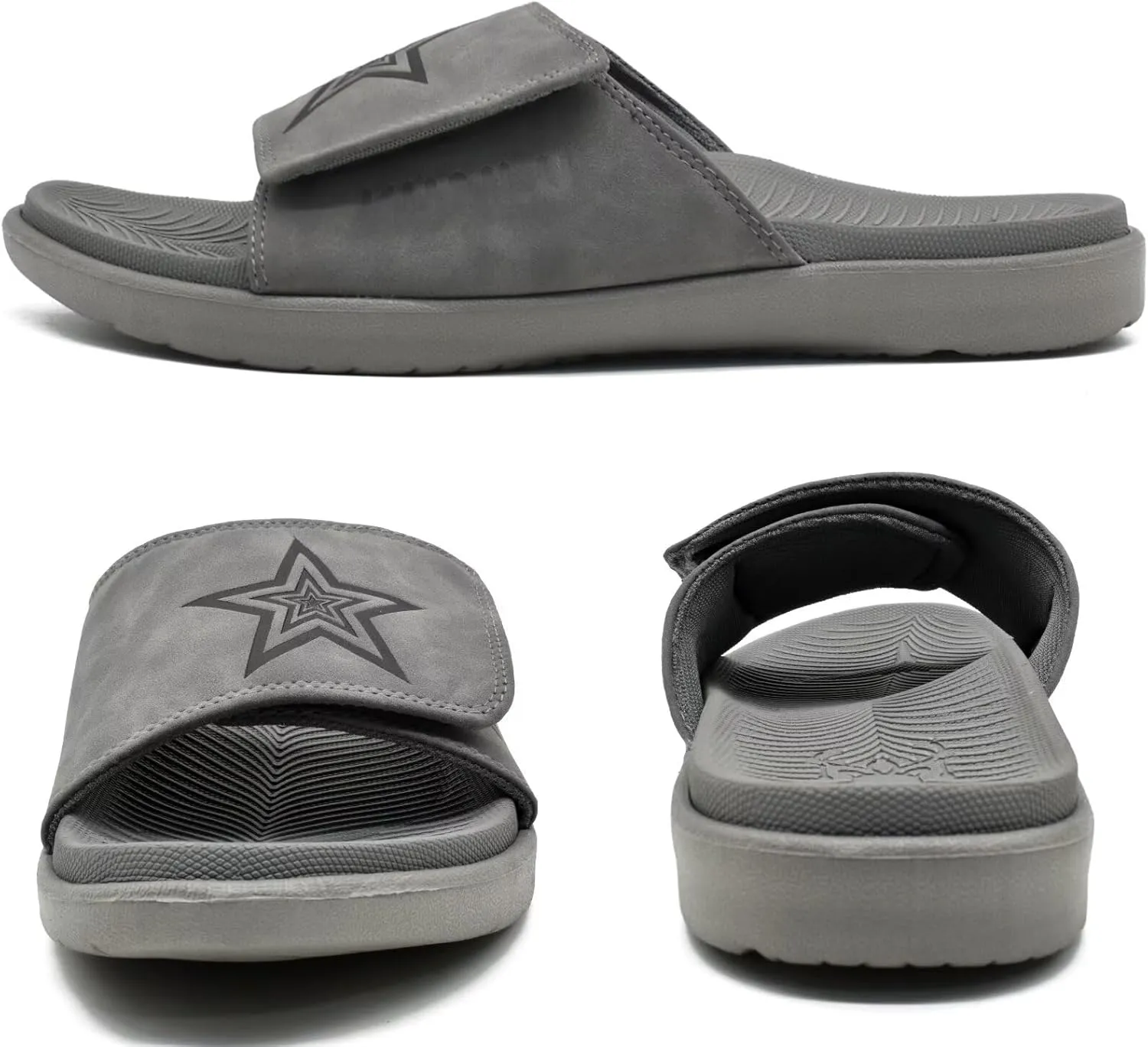 KuaiLu Mens Slides Soft Cushion Sport Sandals with Plantar Fasciitis Arch Support Adjustable Open Toe Summer Slippers Slip on Indoor Outdoor Size 7-15