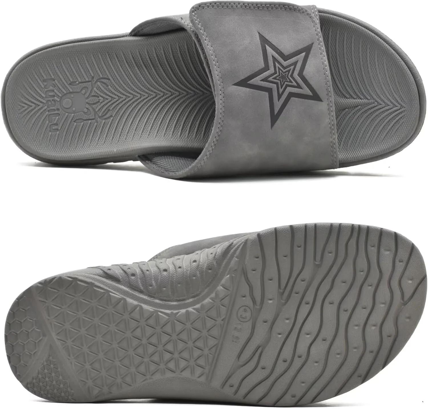 KuaiLu Mens Slides Soft Cushion Sport Sandals with Plantar Fasciitis Arch Support Adjustable Open Toe Summer Slippers Slip on Indoor Outdoor Size 7-15