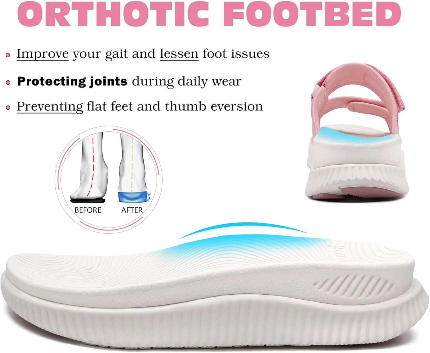 KuaiLu Womens Fashion Orthotic Slides Ladies Athletic Thick Cushion Recovery Sandals Adjustable Strap Slip On Walking Sandles With Comfortable Plantar Fasciitis Arch Support