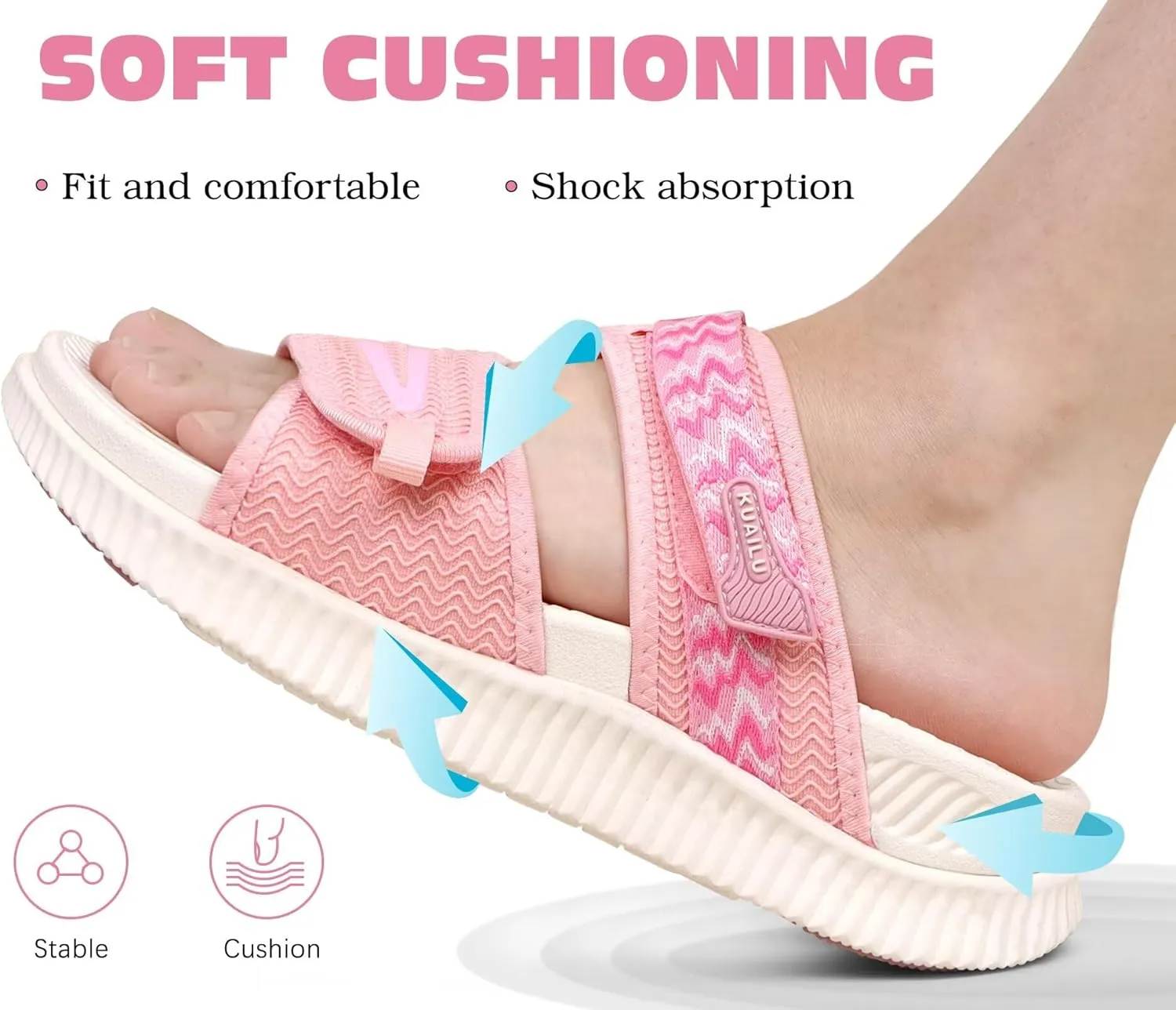 KuaiLu Womens Fashion Orthotic Slides Ladies Athletic Thick Cushion Recovery Sandals Adjustable Strap Slip On Walking Sandles With Comfortable Plantar Fasciitis Arch Support