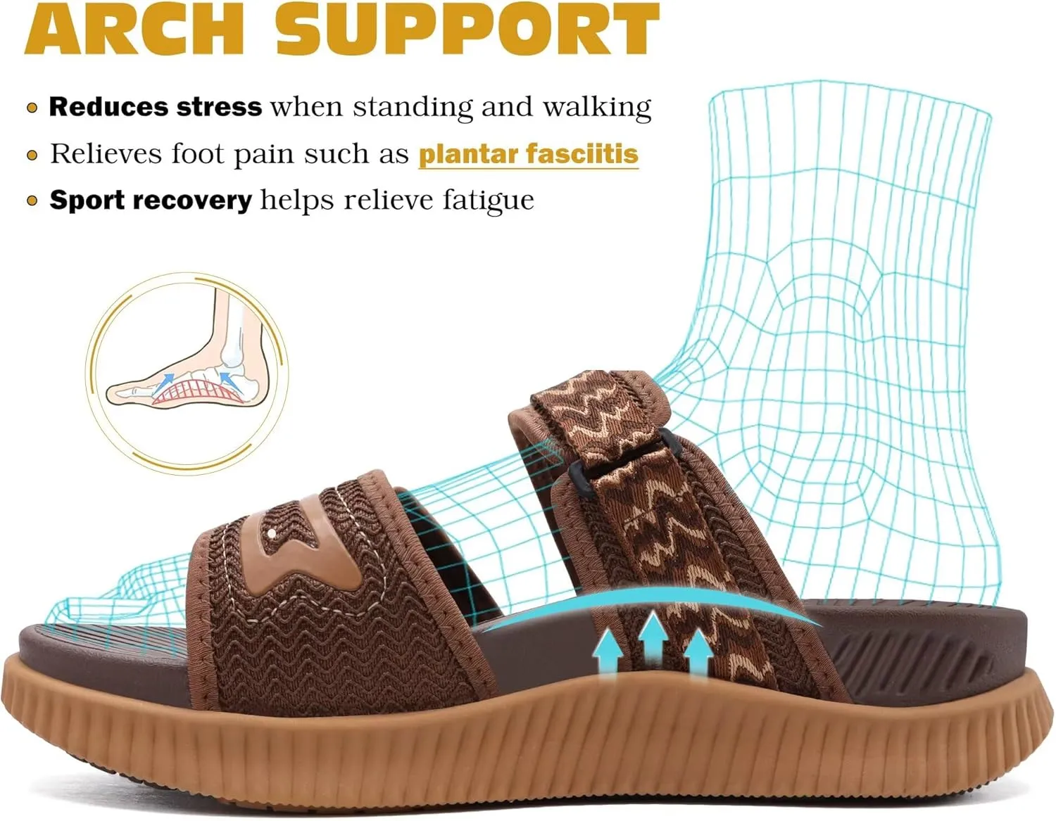 KuaiLu Womens Fashion Orthotic Slides Ladies Athletic Thick Cushion Recovery Sandals Adjustable Strap Slip On Walking Sandles With Comfortable Plantar Fasciitis Arch Support