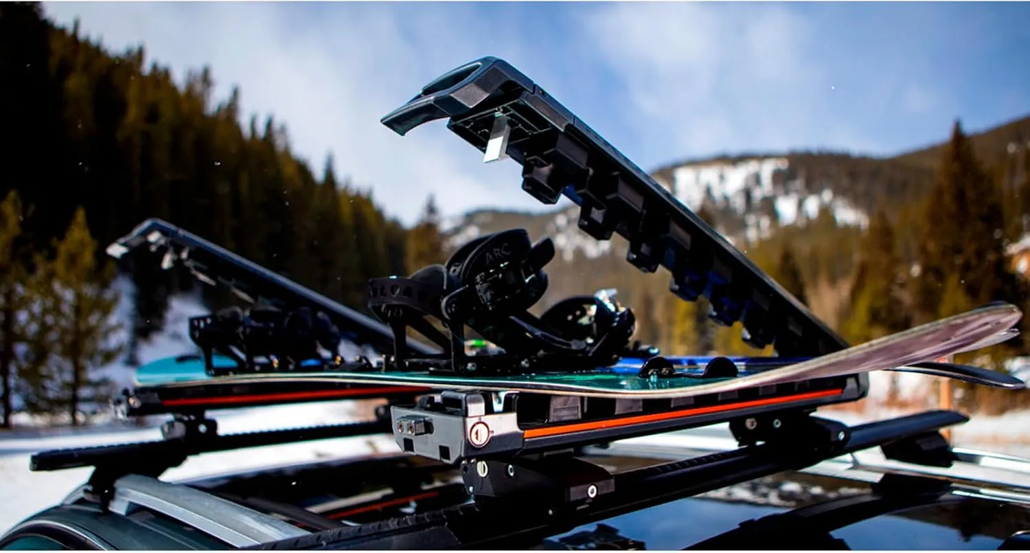 KUAT Grip 4 Durable Universal Car SUV Rooftop Crossbars Mounted Winter Sports Gear Hauling Transportation Slide-Out Locking Clamshell Rack, Fits 6 Skis/4 Snowboards - Gray with Orange Anodize