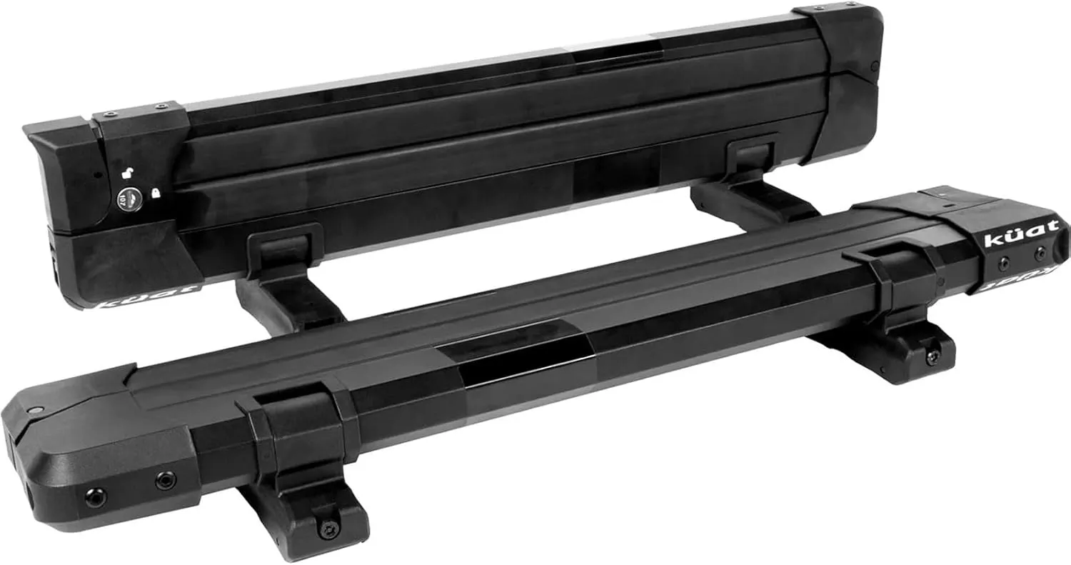 KUAT Switch Sturdy Universal Car Rooftop Crossbars Mounted Winter Sports Gear Clamshell Flip Down Quick Release Ski and Snowboarding Rack with Integrated Locks, Black, Switch 4-4 Skis