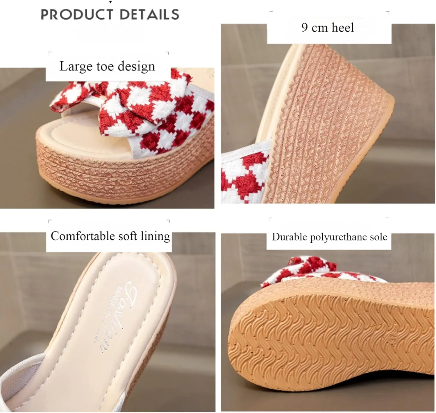 Ladies Fashion Linen Platform Wedge Open Toe Slippers,Summer Casual Bow Beach Slippers,Comfortable Platform Sandals.