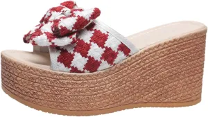 Ladies Fashion Linen Platform Wedge Open Toe Slippers,Summer Casual Bow Beach Slippers,Comfortable Platform Sandals.