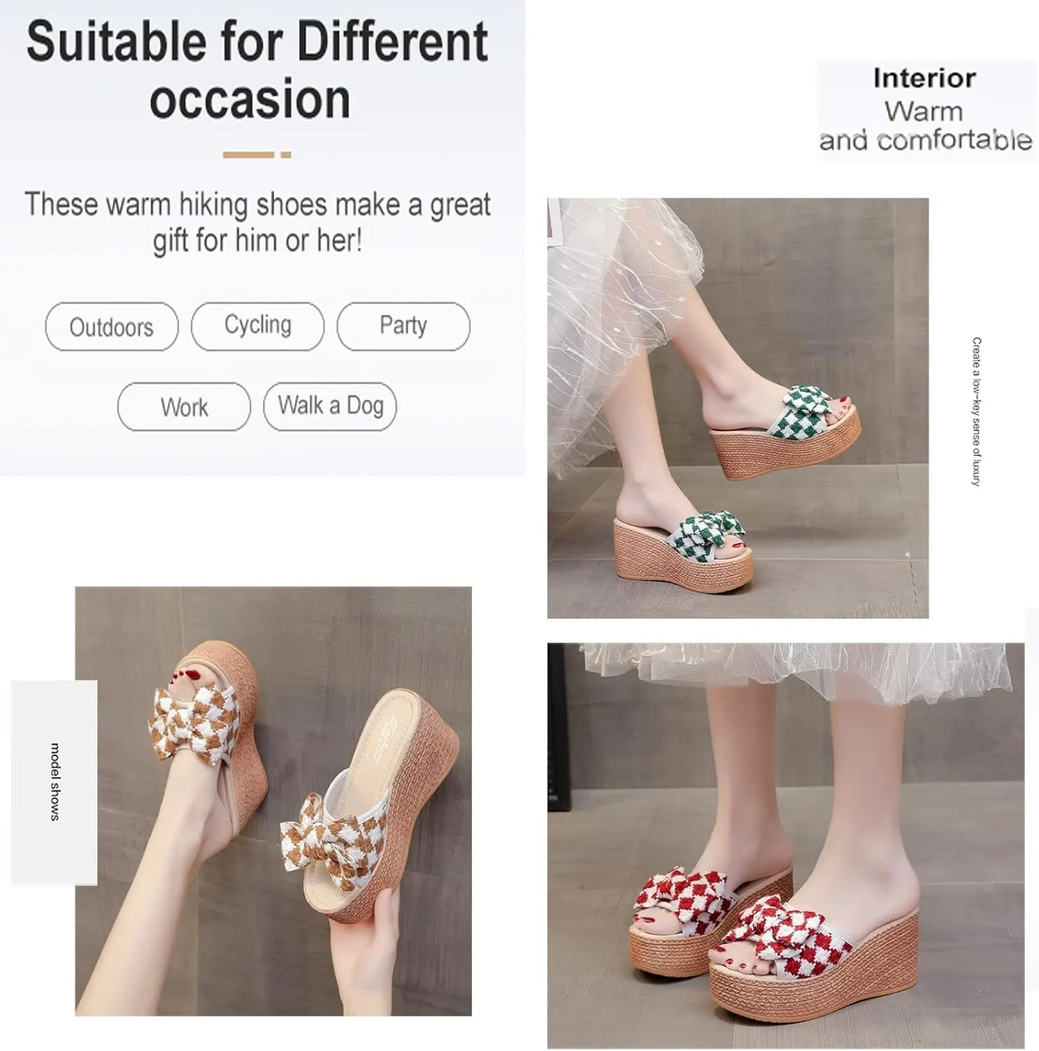 Ladies Fashion Linen Platform Wedge Open Toe Slippers,Summer Casual Bow Beach Slippers,Comfortable Platform Sandals.
