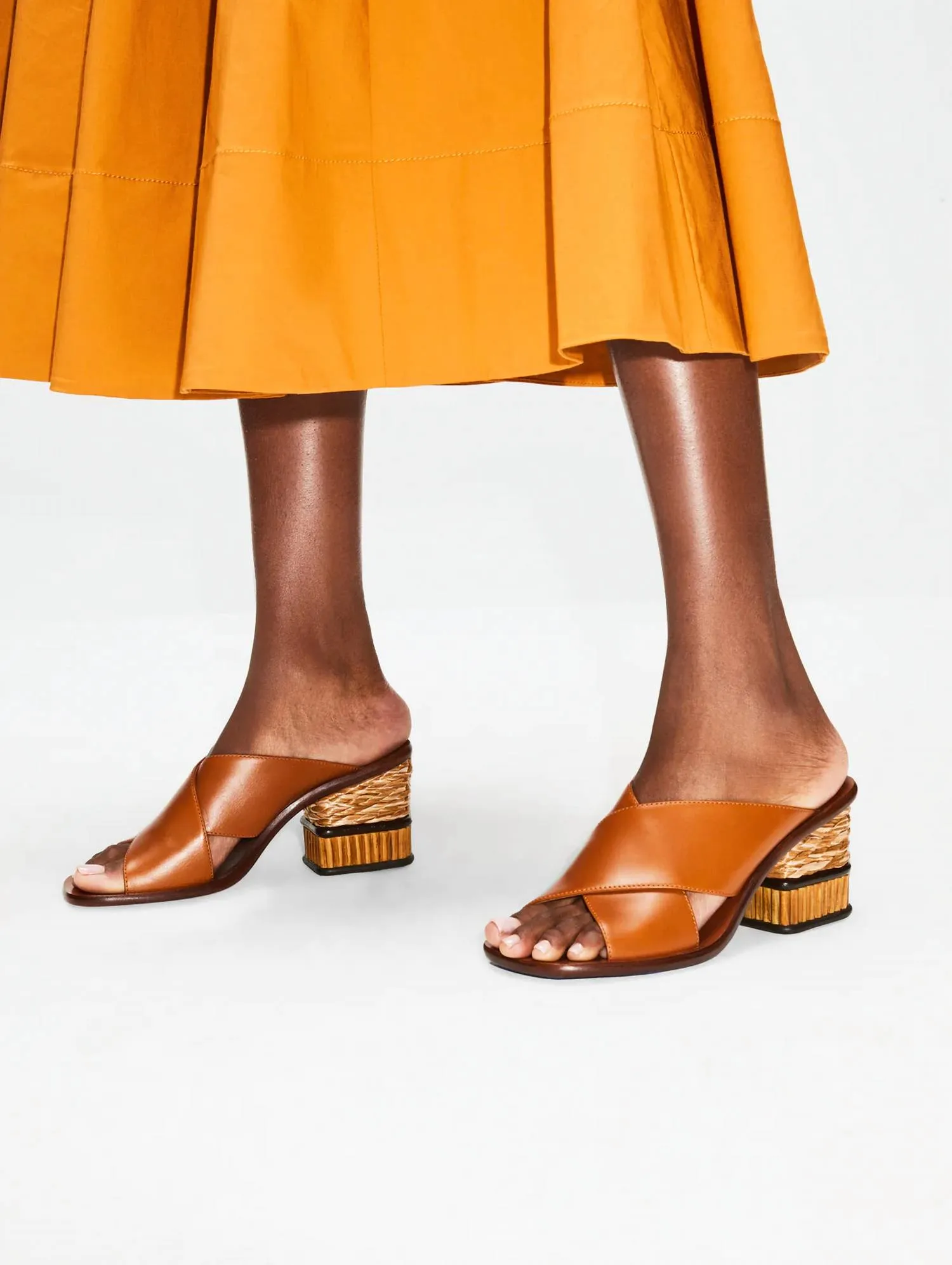 Laia Woven Bamboo Heel Sandal in Tan