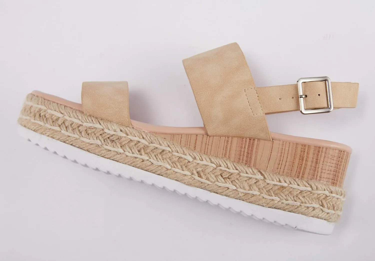 LAICIGO Women’s Open Toe Wedge Platform Espadrilles Ankle Strap Buckle Faux Leather Cork Rubber Summer Sandals
