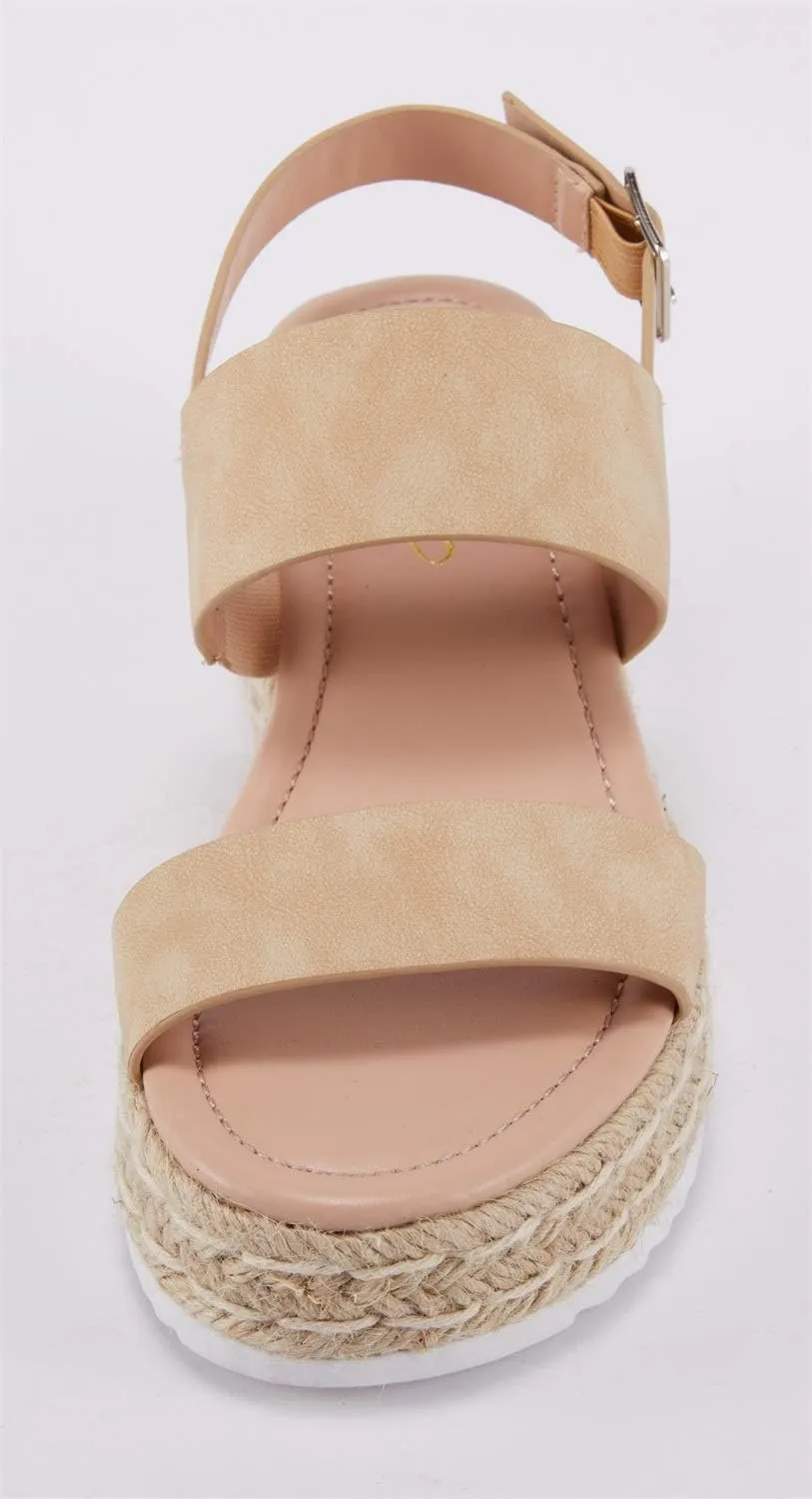 LAICIGO Women’s Open Toe Wedge Platform Espadrilles Ankle Strap Buckle Faux Leather Cork Rubber Summer Sandals
