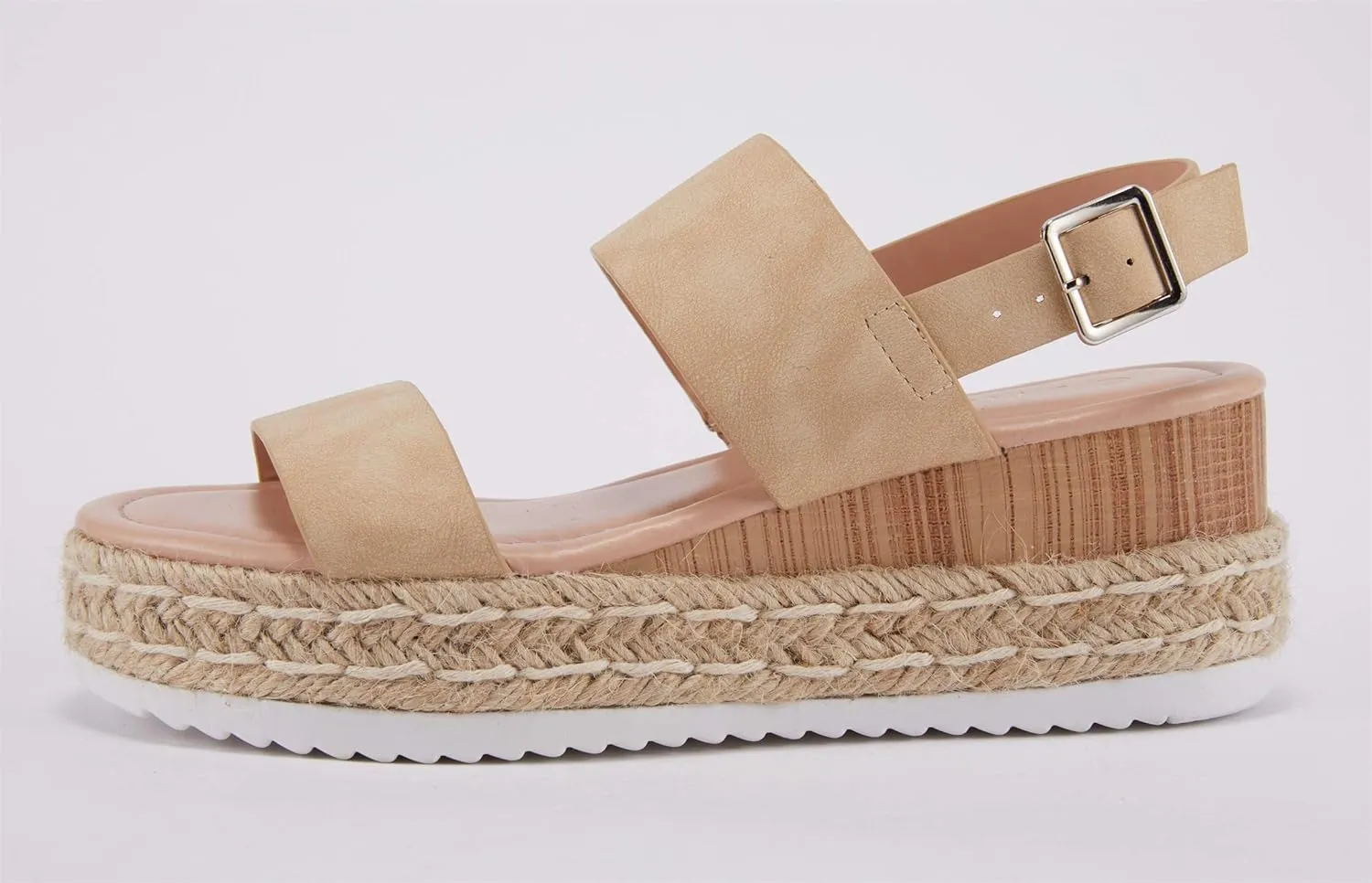 LAICIGO Women’s Open Toe Wedge Platform Espadrilles Ankle Strap Buckle Faux Leather Cork Rubber Summer Sandals