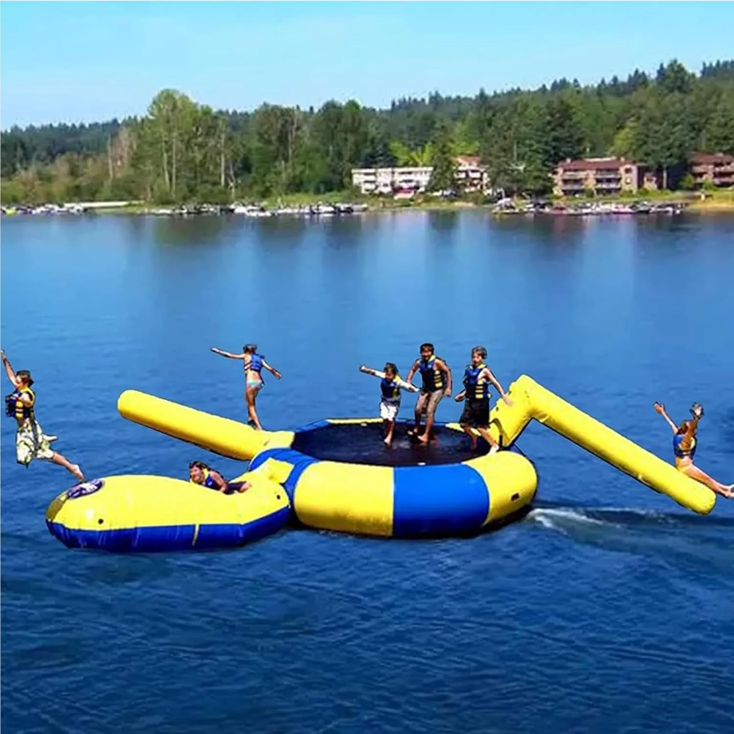 Lake Trampoline Jumping Swimming Platform, Water Trampoline with Rope Ladder, Inflatable Trampoline Jumping Floating Trampoline for Water Sports Toys,10ft