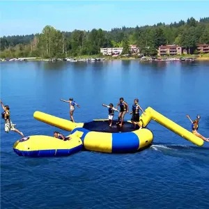Lake Trampoline Jumping Swimming Platform, Water Trampoline with Rope Ladder, Inflatable Trampoline Jumping Floating Trampoline for Water Sports Toys,10ft