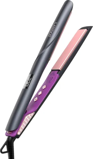 LANDOT Flat Iron Hair Straightener: Ceramic Ionic Straightener for Frizz-Free Shine - Adjustable Temp 250-450F & Auto Shut Off   Travel Pouch