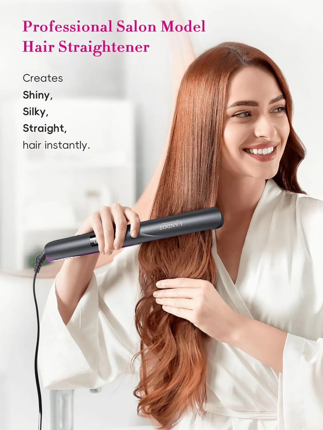 LANDOT Flat Iron Hair Straightener: Ceramic Ionic Straightener for Frizz-Free Shine - Adjustable Temp 250-450F & Auto Shut Off   Travel Pouch