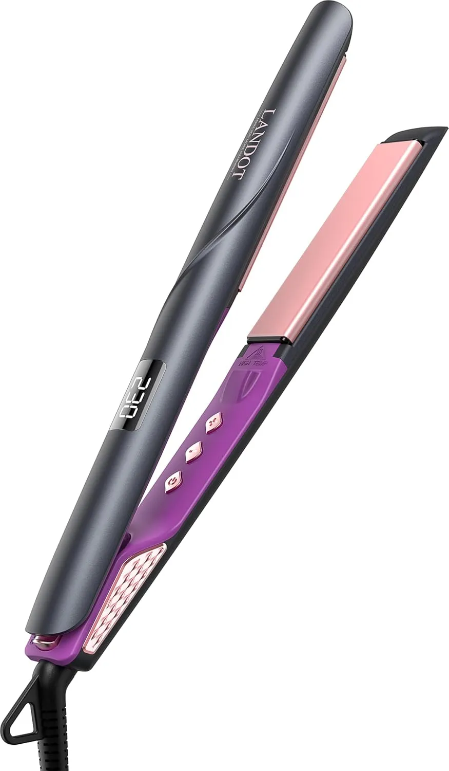LANDOT Flat Iron Hair Straightener: Ceramic Ionic Straightener for Frizz-Free Shine - Adjustable Temp 250-450F & Auto Shut Off   Travel Pouch