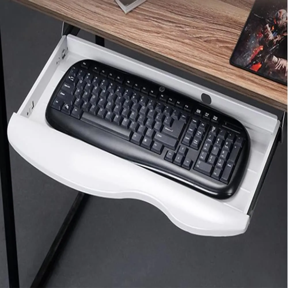 Large Ergonomic Under Desk Keyboard Tray, Computer Keyboard Holder, Sliding Keyboard Platform, Keyboard Slide for Elbow Support, Gray/Black (Black Straight Edge)
