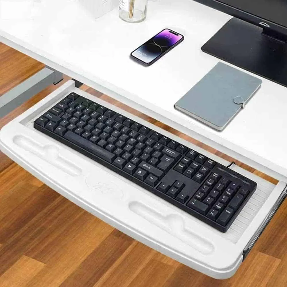 Large Ergonomic Under Desk Keyboard Tray, Computer Keyboard Holder, Sliding Keyboard Platform, Keyboard Slide for Elbow Support, Gray/Black (Black Straight Edge)