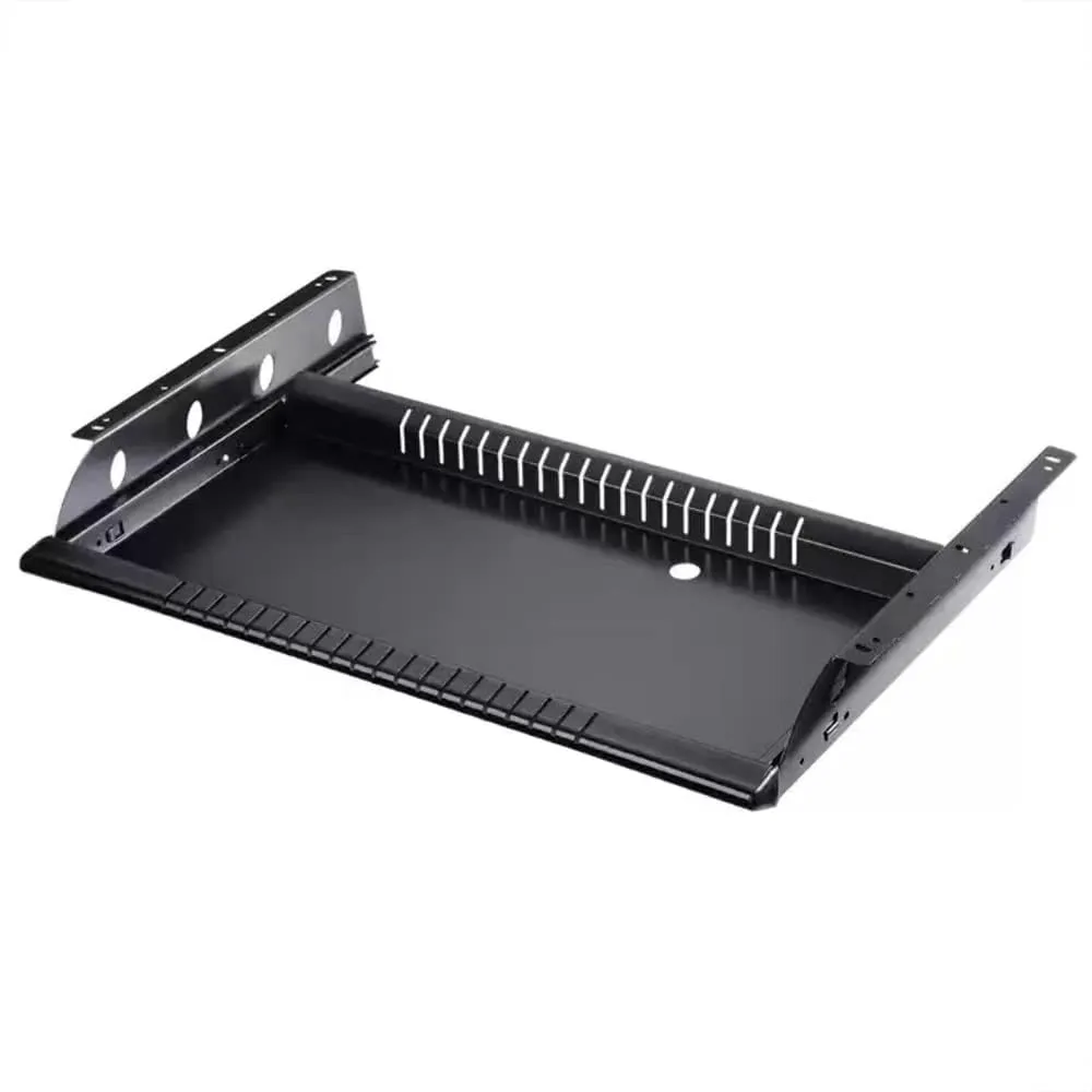 Large Ergonomic Under Desk Keyboard Tray, Computer Keyboard Holder, Sliding Keyboard Platform, Keyboard Slide for Elbow Support, Gray/Black (Black Straight Edge)