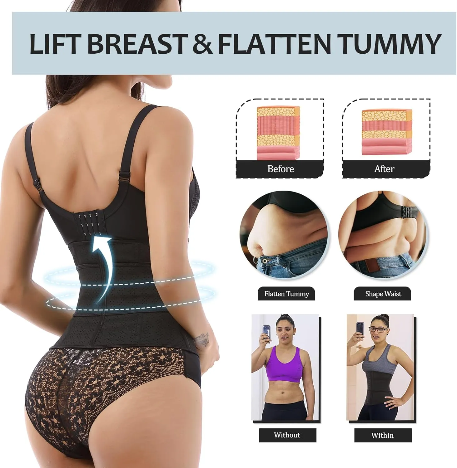 Latex Waist Trainer Corset, Double Control Waist Cincher for Women,Tummy Control Girdle Hourglass Body Shaper
