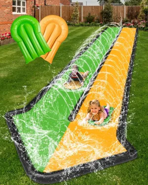 Lawn Water Slide for Kids, 20ft Long Inflatable Slip Splash Long Water Slide Racing Lane for Kids Adults with 2 Bodyboards and Sprinkler, Summer Water Fun Toy for Backyard Lawn