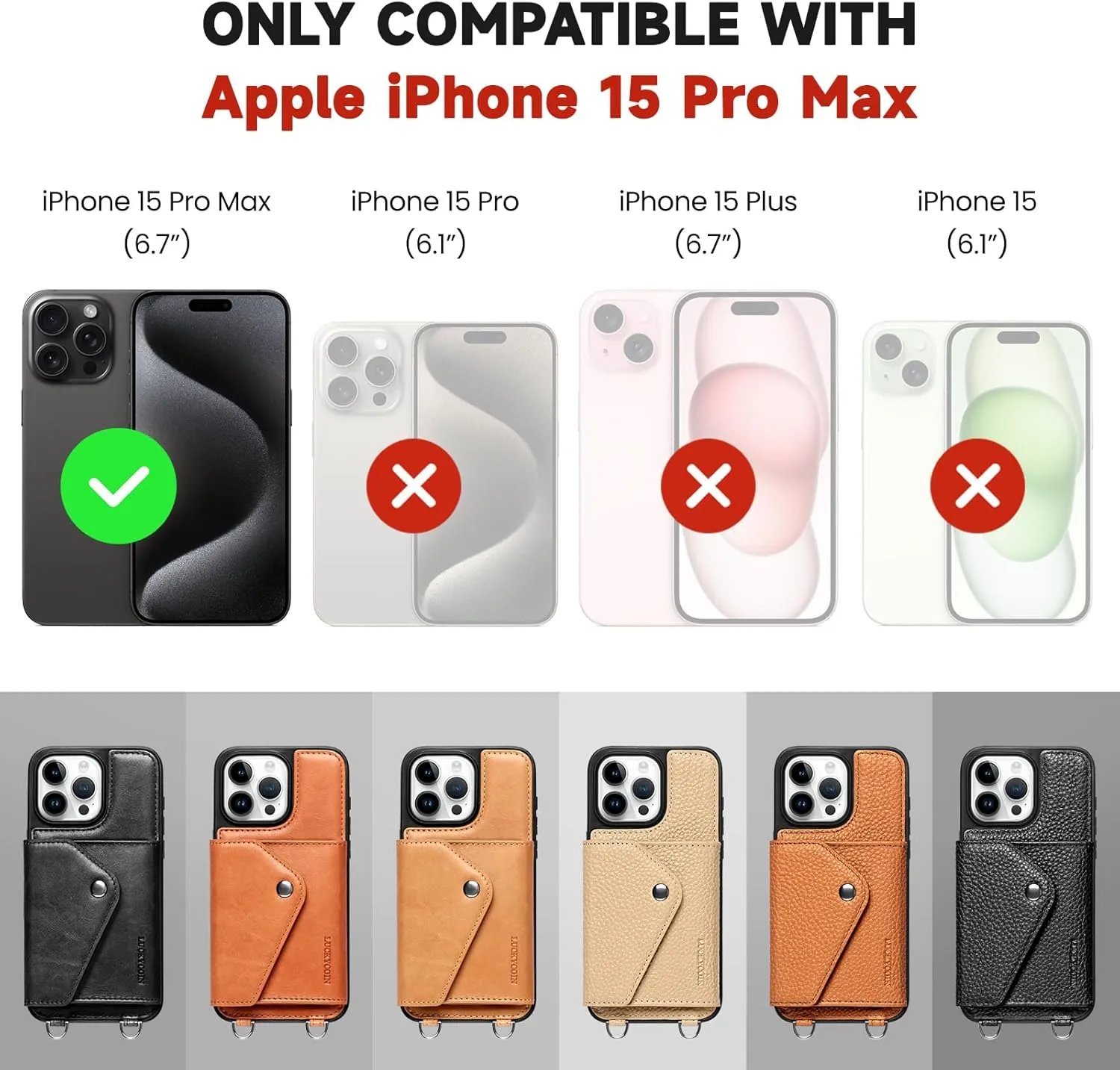 Leather Crossbody Wallet Phone Case for iPhone 15 Pro Max 6.7 in,Genuine Leather Flip Purse Case Cover Phone Case for Woman,with Adjustable Wrist Strap Card Holder Protective Handbag Cover Brown