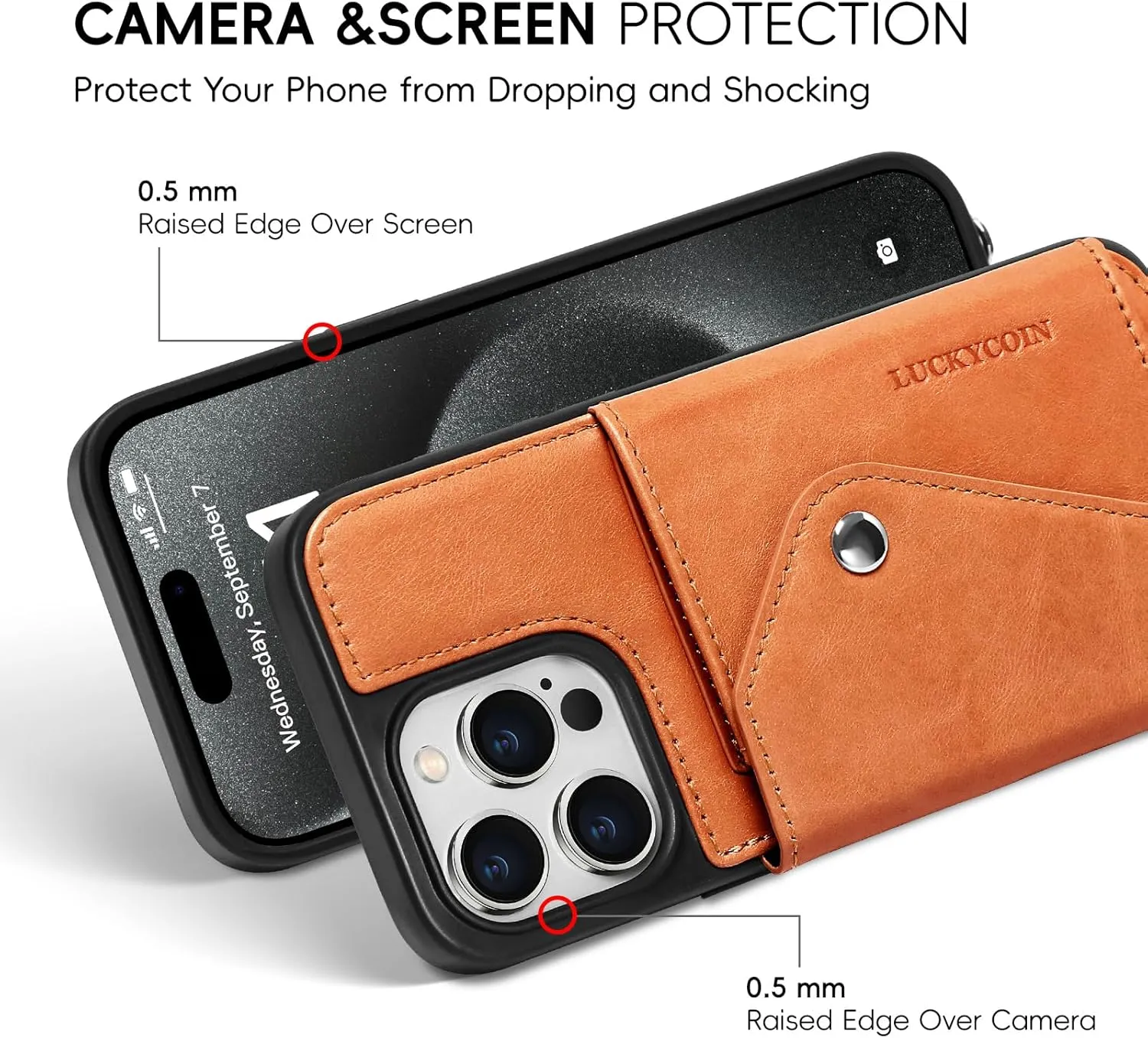 Leather Crossbody Wallet Phone Case for iPhone 15 Pro Max 6.7 in,Genuine Leather Flip Purse Case Cover Phone Case for Woman,with Adjustable Wrist Strap Card Holder Protective Handbag Cover Brown