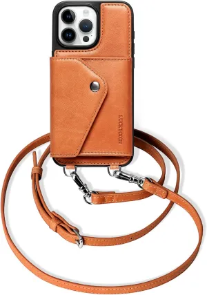 Leather Crossbody Wallet Phone Case for iPhone 15 Pro Max 6.7 in,Genuine Leather Flip Purse Case Cover Phone Case for Woman,with Adjustable Wrist Strap Card Holder Protective Handbag Cover Brown