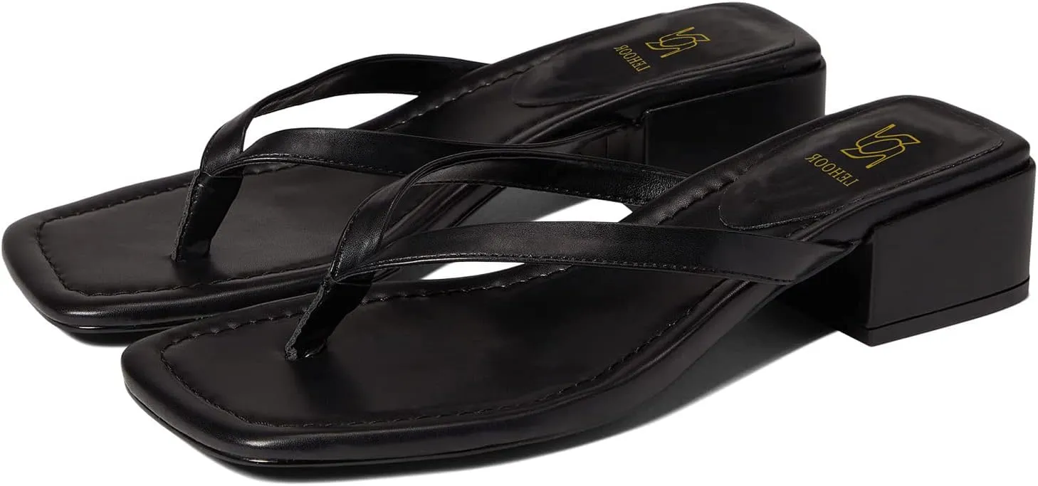 LEHOOR Women Chunky Heel Square Toe Flip Flops Comfort Slip On Heeled Thong Flip Flops 2 Inch Low Block Heel Dress Slippers Sandals Clear T-Strap Work Party Slides Casual Summer Beach Heels 4-11 M US
