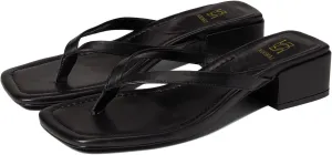 LEHOOR Women Chunky Heel Square Toe Flip Flops Comfort Slip On Heeled Thong Flip Flops 2 Inch Low Block Heel Dress Slippers Sandals Clear T-Strap Work Party Slides Casual Summer Beach Heels 4-11 M US