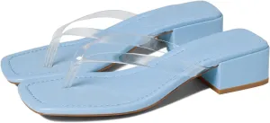 LEHOOR Women Chunky Heel Square Toe Flip Flops Comfort Slip On Heeled Thong Flip Flops 2 Inch Low Block Heel Dress Slippers Sandals Clear T-Strap Work Slides Casual Summer Beach Heels 4-11 M US