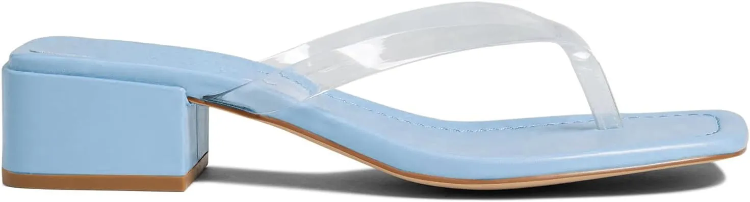 LEHOOR Women Chunky Heel Square Toe Flip Flops Comfort Slip On Heeled Thong Flip Flops 2 Inch Low Block Heel Dress Slippers Sandals Clear T-Strap Work Slides Casual Summer Beach Heels 4-11 M US