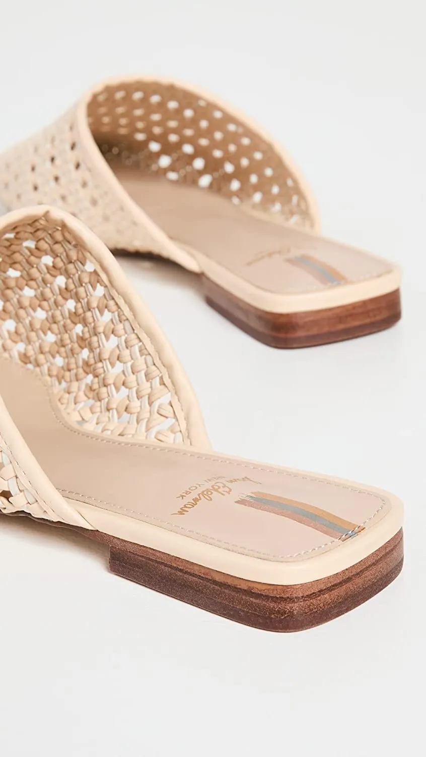 Leona Professional Edelman Slip Squared Eggshell Flat Detailed Excellent reviews Toe On Woven Ornate Mules Sam