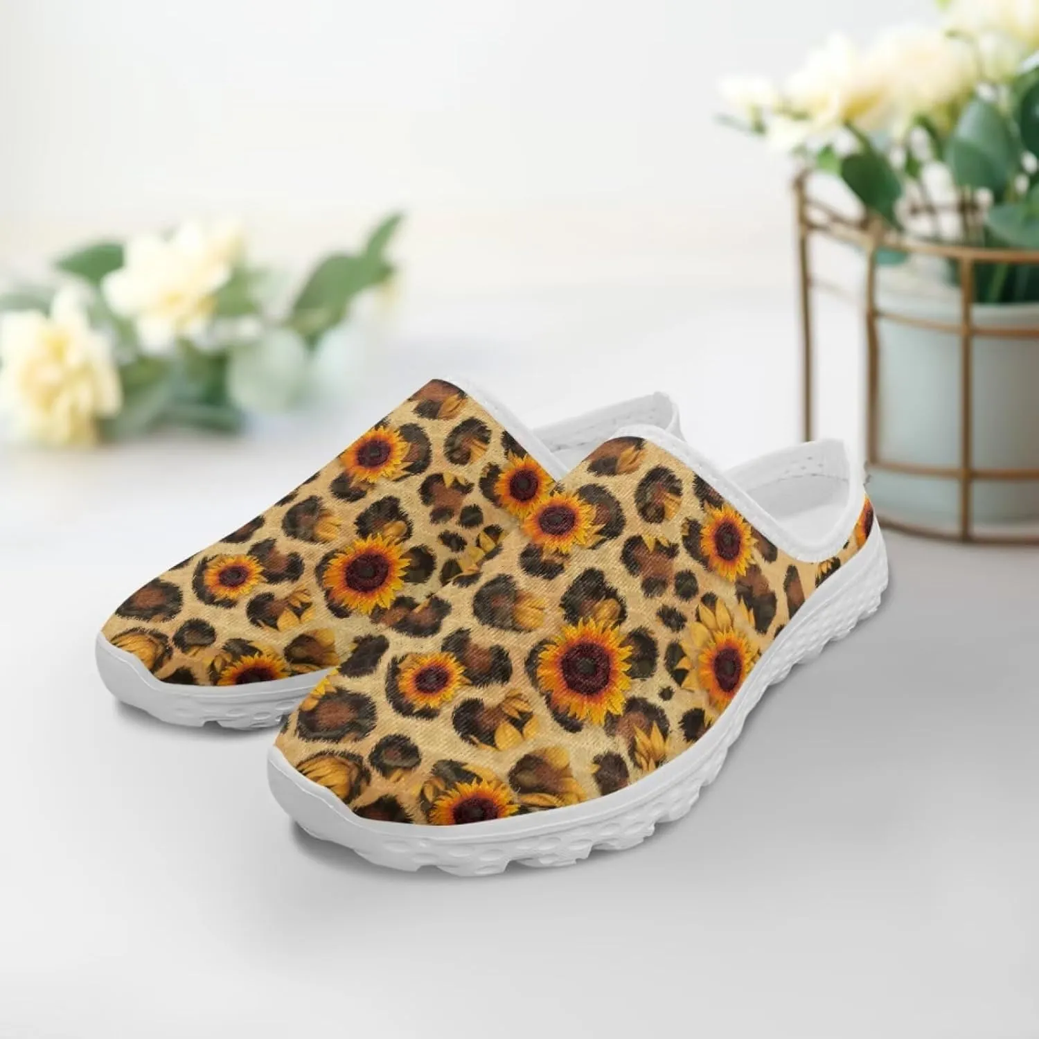 Leopard Print Women Barefoot Slip On Shoes Anti-Slip Mule Sneakers with EVA Outsole Cute Summer Yoga Walking Shoes