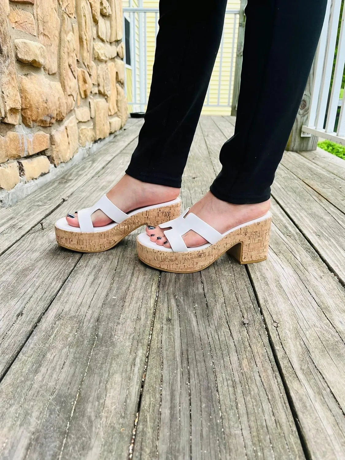 Liliana Women's Chunky heel Slip On Platform Heeled Sandals