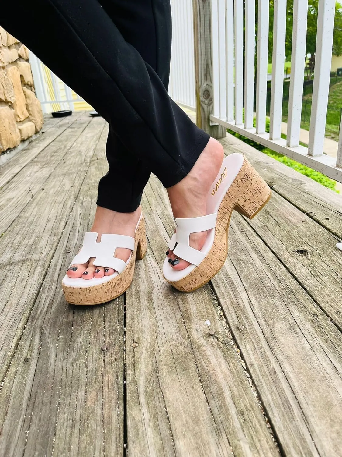 Liliana Women's Chunky heel Slip On Platform Heeled Sandals