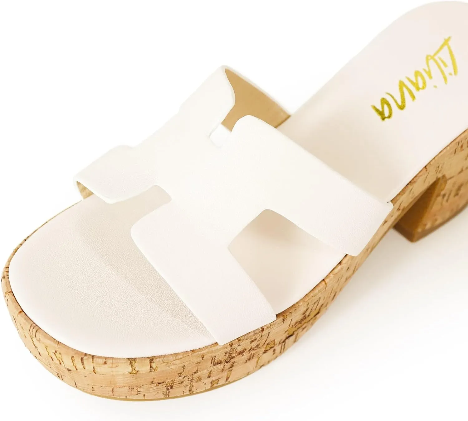 Liliana Women's Chunky heel Slip On Platform Heeled Sandals
