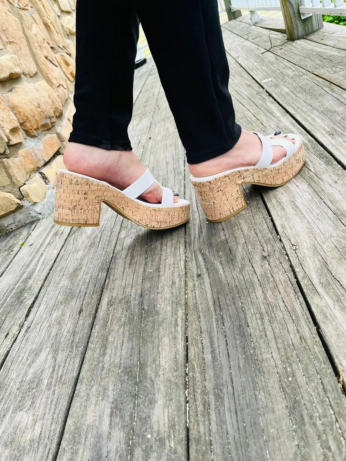 Liliana Women's Chunky heel Slip On Platform Heeled Sandals