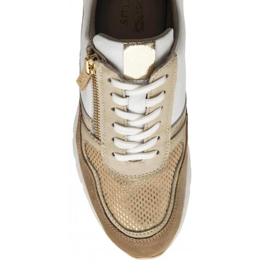 Lotus Ladies Sammie White & Natural Stressless Wedge Trainers