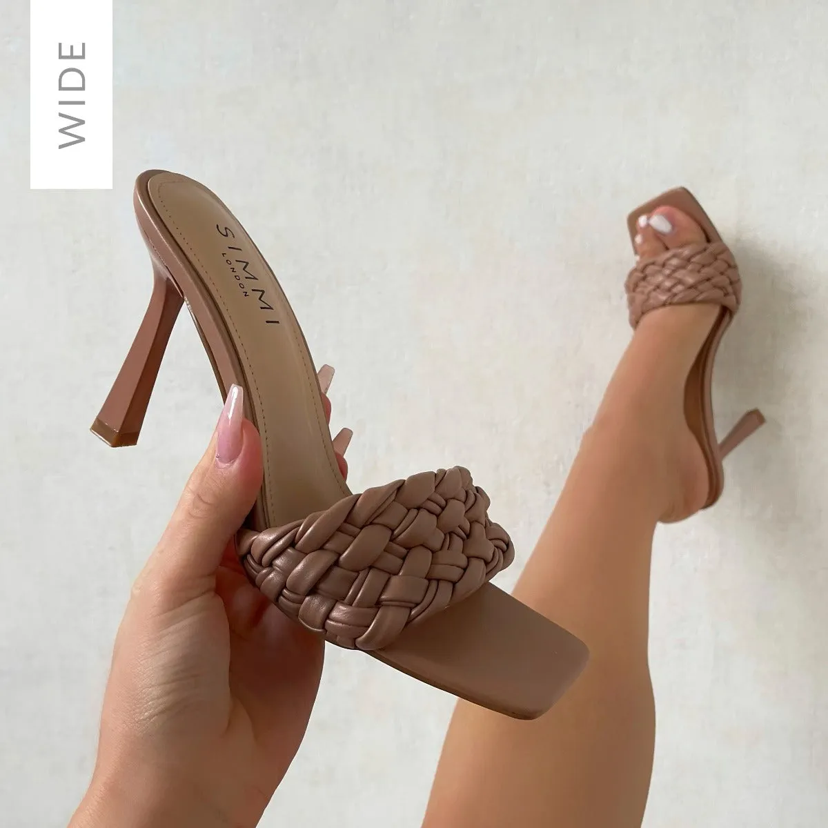 Lovie Wide Fit Nude Woven Stiletto Mules