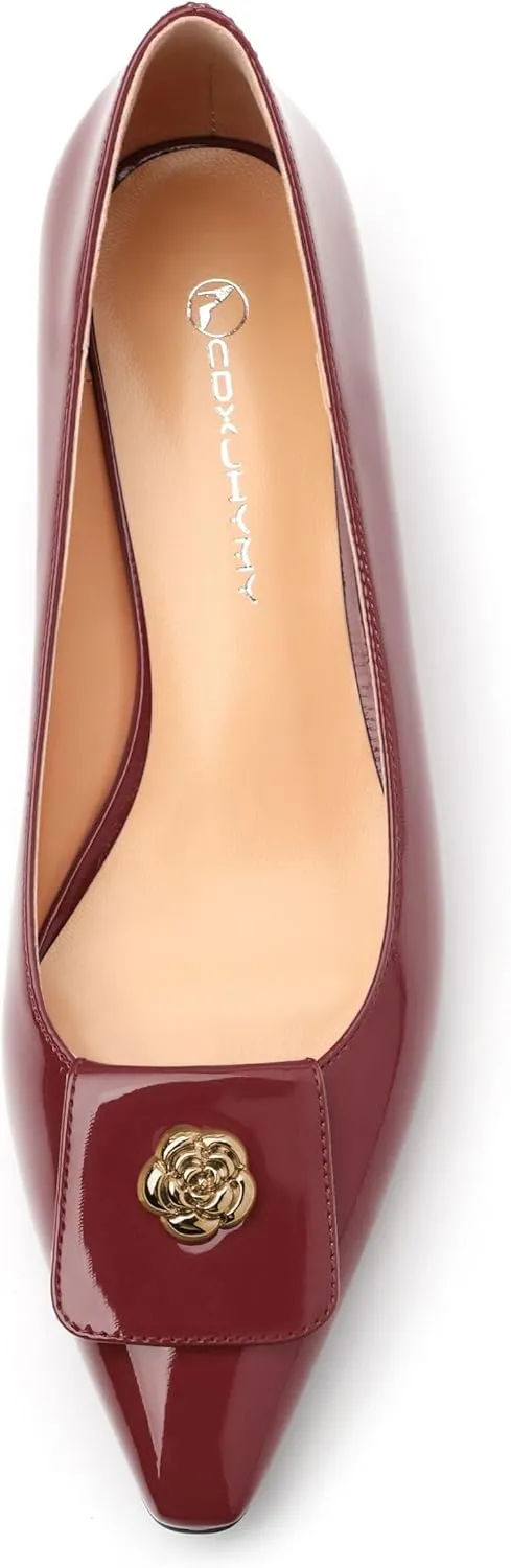 Low Heel Kitten Heel Shoes for Women. The Small Square Shaped Toe Cap is Classic and Fashionable, and They are Suitable for Various Occasions. 1.4 inches