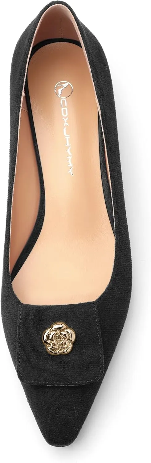 Low Heel Kitten Heel Shoes for Women. The Small Square Shaped Toe Cap is Classic and Fashionable, and They are Suitable for Various Occasions. 1.4 inches