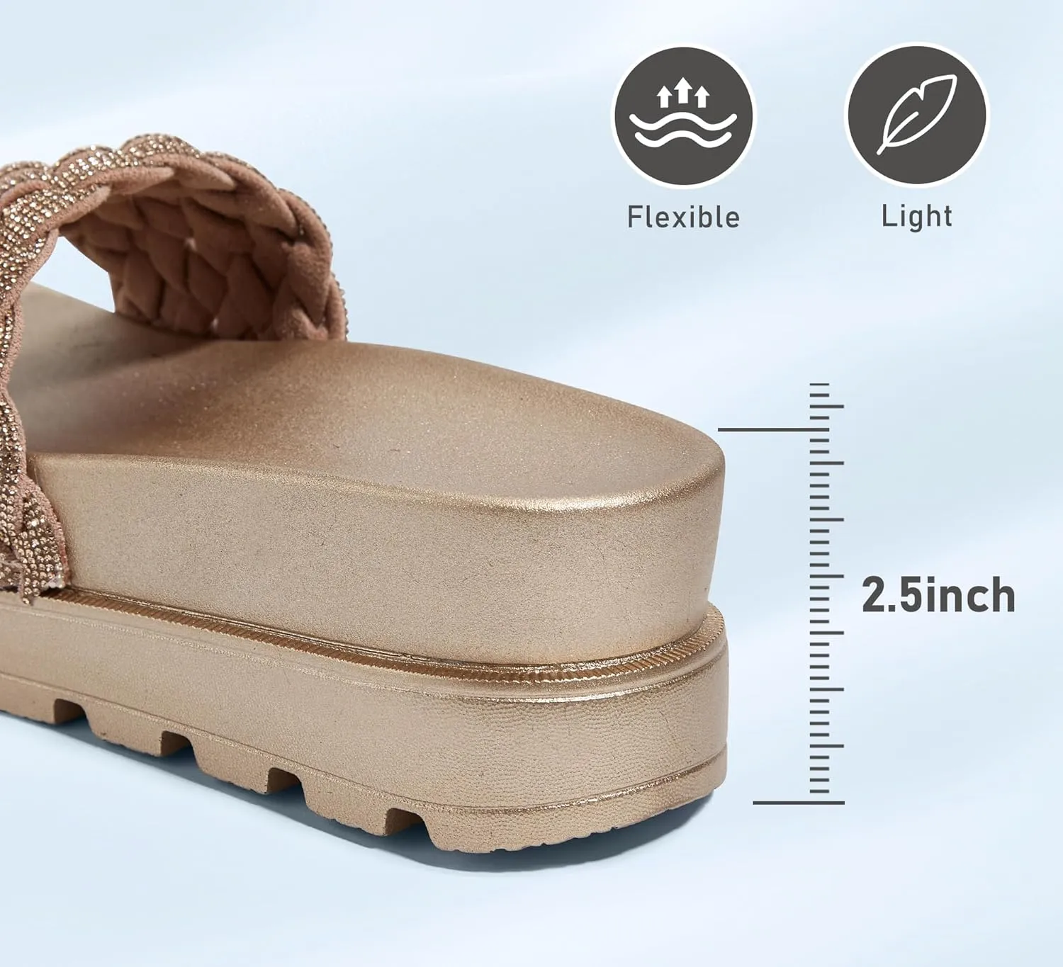 LUCKY STEP Women's Platform Sandals Braided Strap Flatform Slide Open Toe Casual Summer Beach Outdoor Wedge Woven Belt Slipper